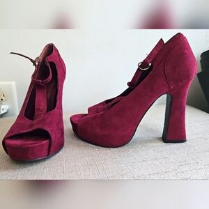 Velvet platform Burgundy High Heels size women's 9 ankle strap dress shoes